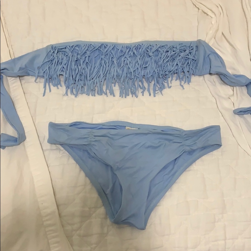 Lspace baby blue bikini with fringe size small